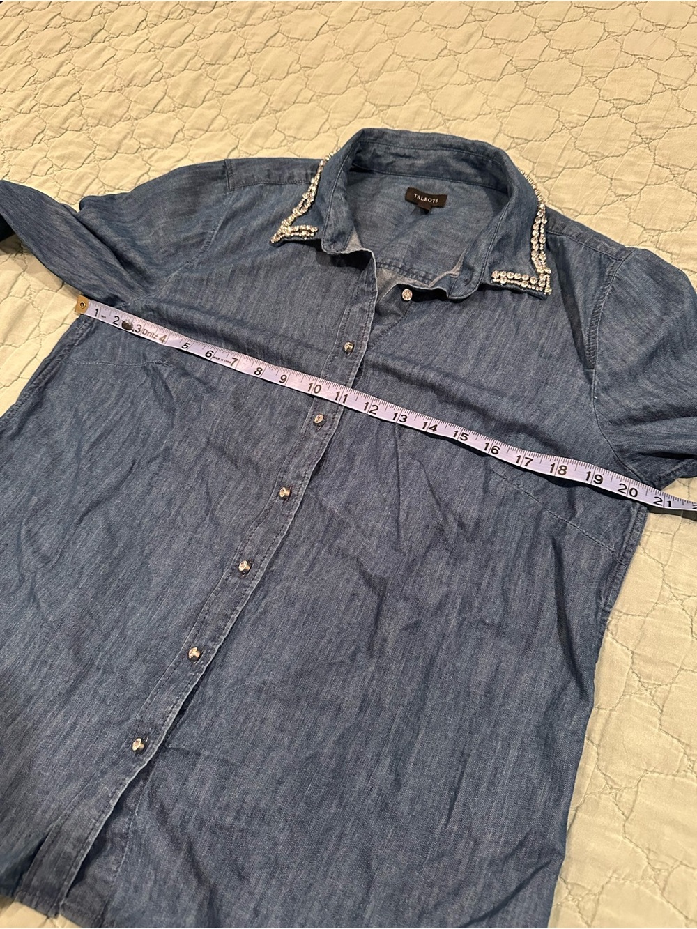 Talbots Denim Button-Down Shirt with Beaded Collar - Blue - Picture 12 of 12